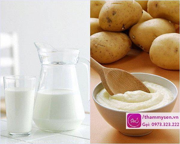 Trị mụn thâm tại nhà bằng khoai tây và sữa tươi không đường
